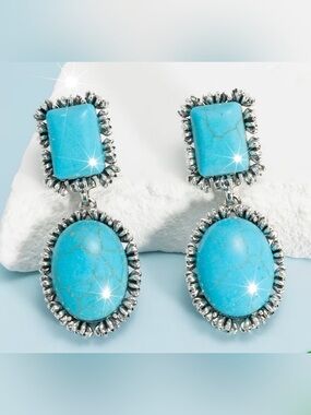 Western Turquoise Stone Drop Earrings Cowgirl Earrings